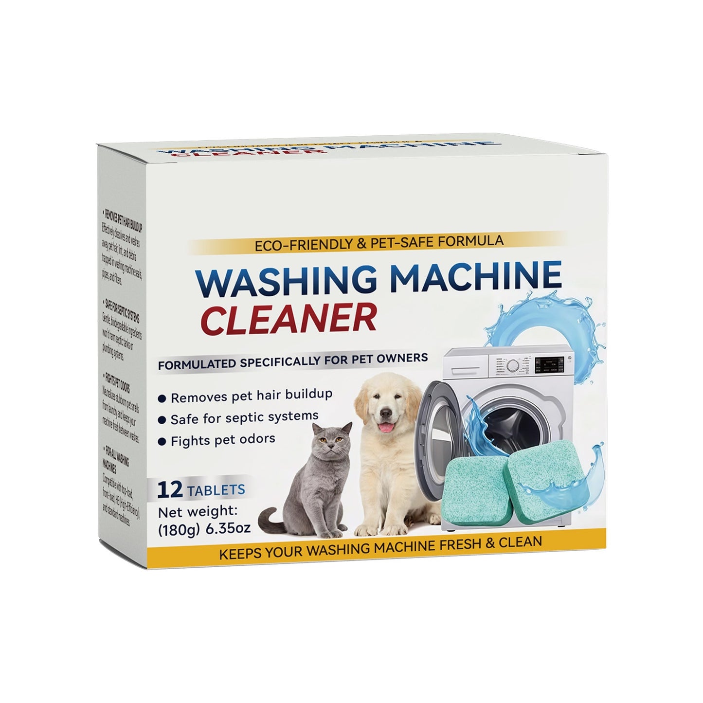 Rekulo Eco-Friendly Washing Machine Cleaner 12 Tablets Removes Pet Hair Buildup & Fights Odors for Fresh Clean Washers