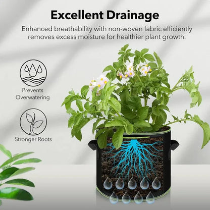 🌱Elyviana 5-Pack 5 Gallon Grow Bags – Heavy Duty Aeration Fabric Pots🪴