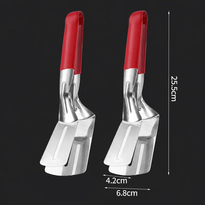 LAST DAY 50% OFF 🍳Qylinacosh®  2-in-1 Stainless Steel Spatula Tongs – Grip, Flip & Serve