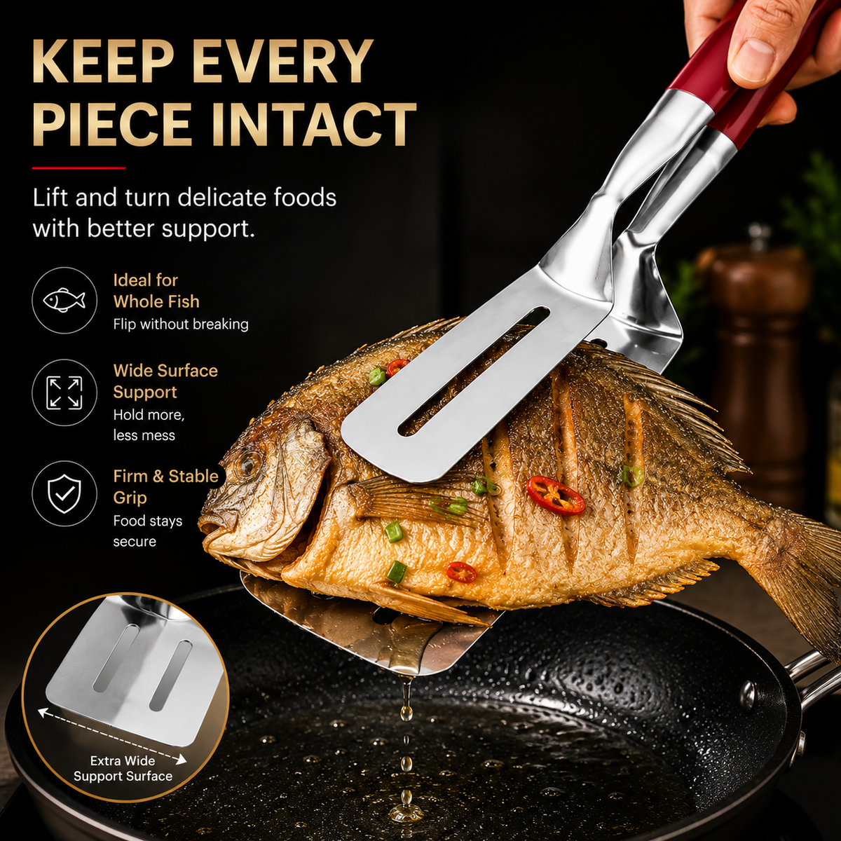 LAST DAY 50% OFF 🍳Qylinacosh®  2-in-1 Stainless Steel Spatula Tongs – Grip, Flip & Serve