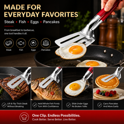LAST DAY 50% OFF 🍳Qylinacosh®  2-in-1 Stainless Steel Spatula Tongs – Grip, Flip & Serve