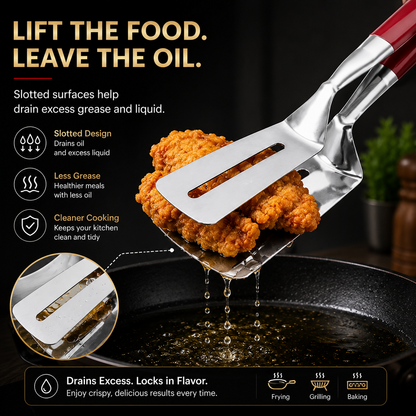 LAST DAY 50% OFF 🍳Qylinacosh®  2-in-1 Stainless Steel Spatula Tongs – Grip, Flip & Serve