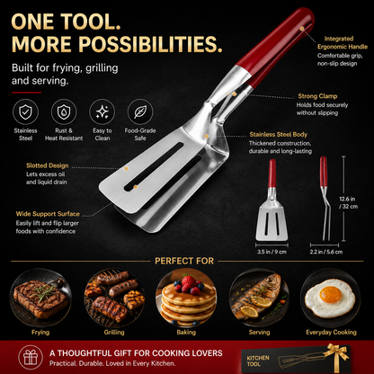 LAST DAY 50% OFF 🍳Qylinacosh®  2-in-1 Stainless Steel Spatula Tongs – Grip, Flip & Serve