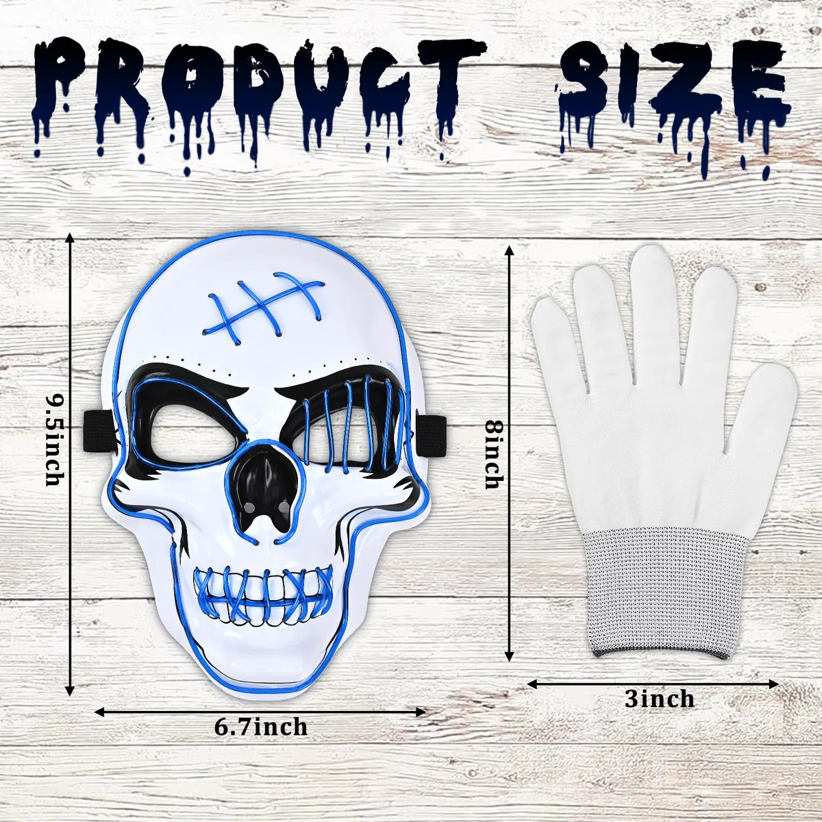 LED skeleton mask and light-up glove size guide