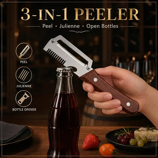 🌾LAST DAY 50% OFF-✨3-in-1 Stainless Steel Vegetable Peeler with Wooden Handle