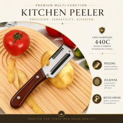 🌾LAST DAY 50% OFF-✨3-in-1 Stainless Steel Vegetable Peeler with Wooden Handle