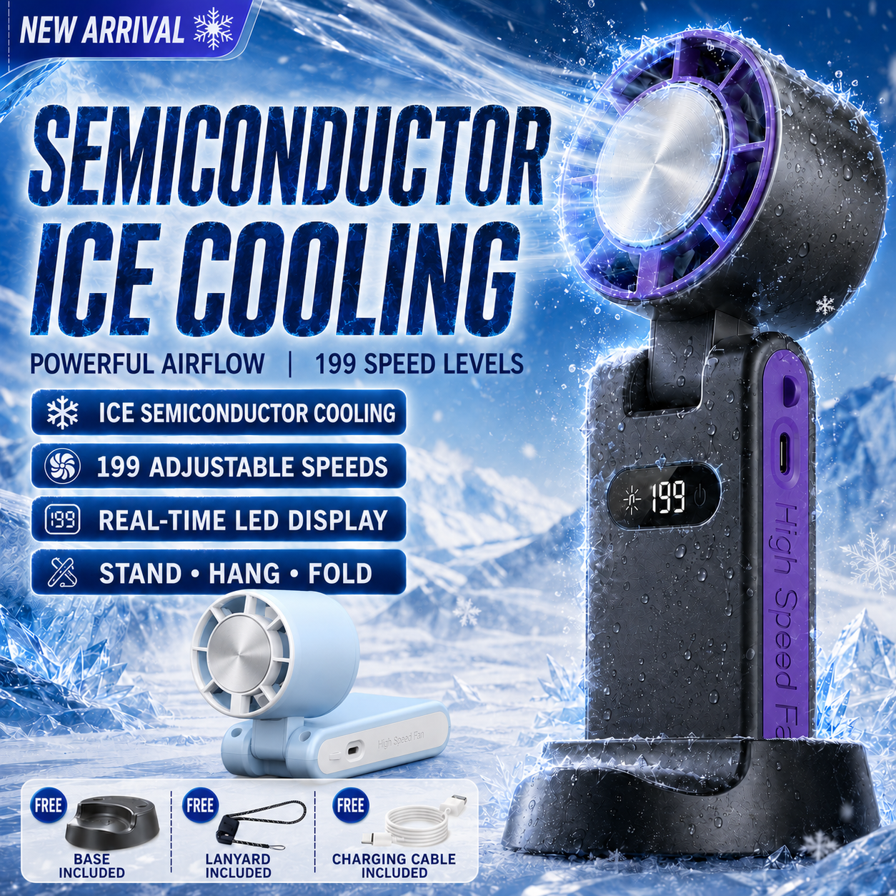 ☀️Portable Ice-Cooling Handheld Fan with 199 Speed Levels
