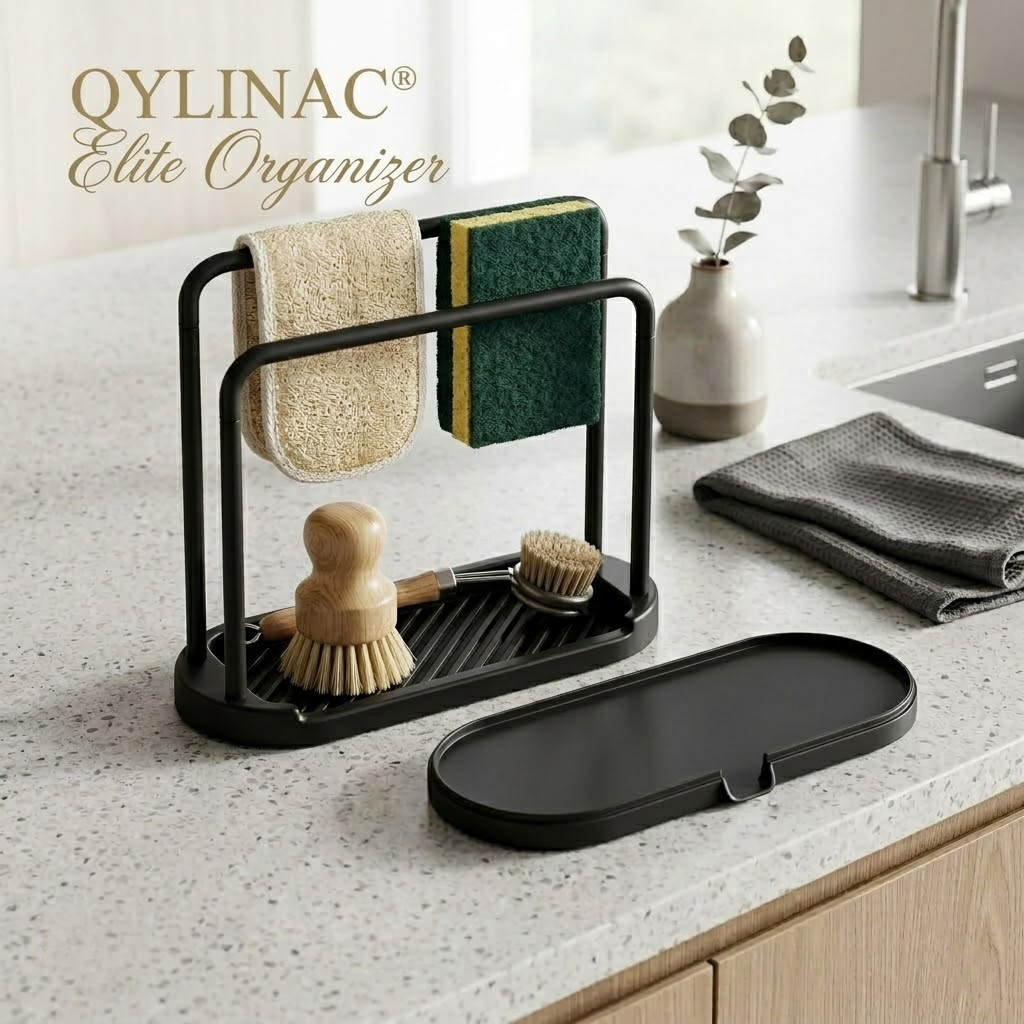 Qylinacosh Premium Kitchen Sink Caddy Organizer - Rustproof Stainless Steel Countertop Storage Rack with Dismountable Drain Tray - Ideal for Sponge, Soap, Brush, and Dish Cloth