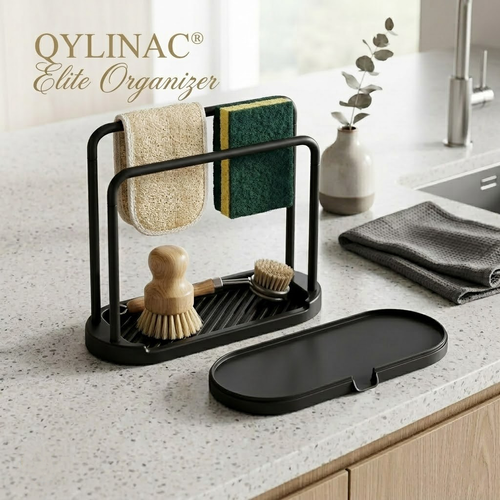 Qylinacosh Premium Kitchen Sink Caddy Organizer - Rustproof Stainless Steel Countertop Storage Rack with Dismountable Drain Tray - Ideal for Sponge, Soap, Brush, and Dish Cloth