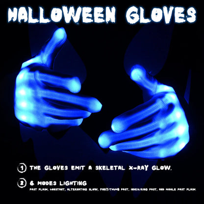 Blue skeleton gloves displaying multiple light patterns