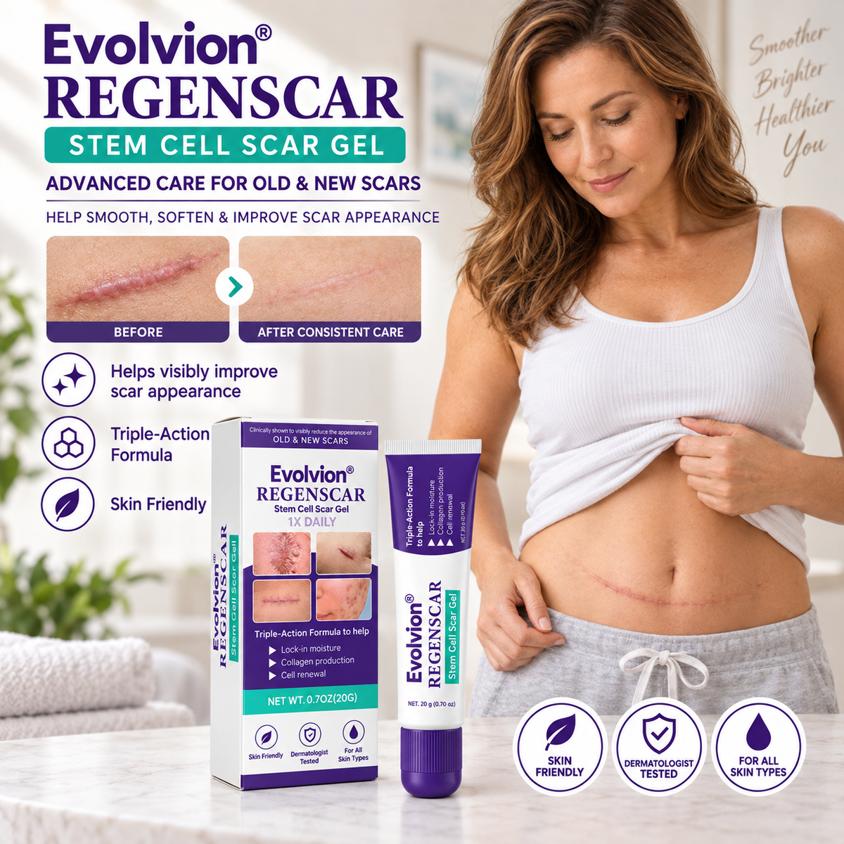 💯Evolvion®  SCAR REPAIR GEL Helps Soften, Smooth & Improve the Appearance of Raised Scars
