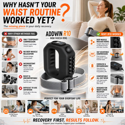 2026 New Fascia Ring R10 Mini Muscle Recovery Fascia Device upgraded adjustable strap fits Up to 55in waist, Cordless Rechargeable, Designed for Waist & Back Muscle Recovery portable massager parents gift summervibes