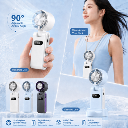 ☀️Portable Ice-Cooling Handheld Fan with 199 Speed Levels