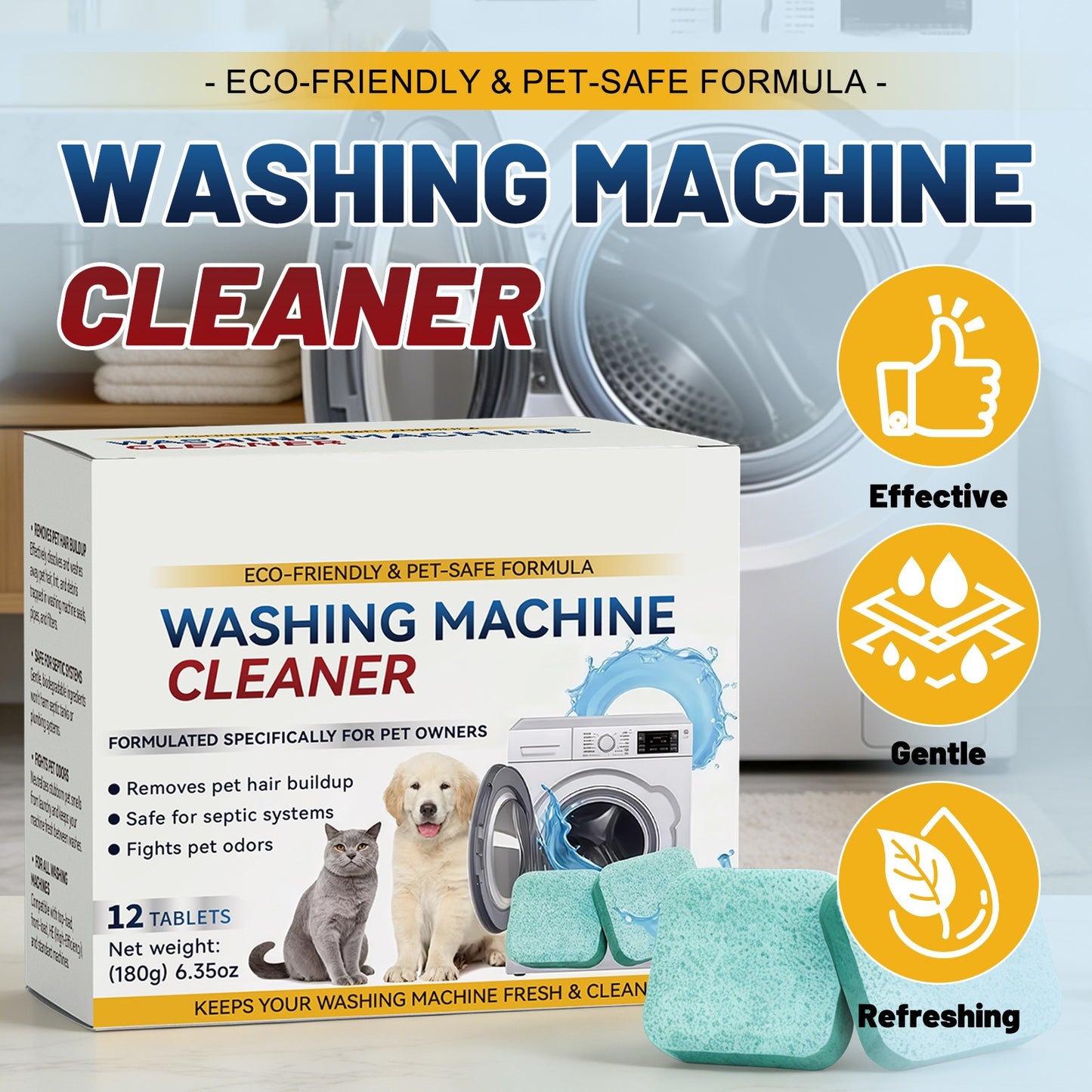 Rekulo  Eco-Friendly Washing Machine Cleaner 12 Tablets Removes Pet Hair Buildup & Fights Odors for Fresh Clean Washers