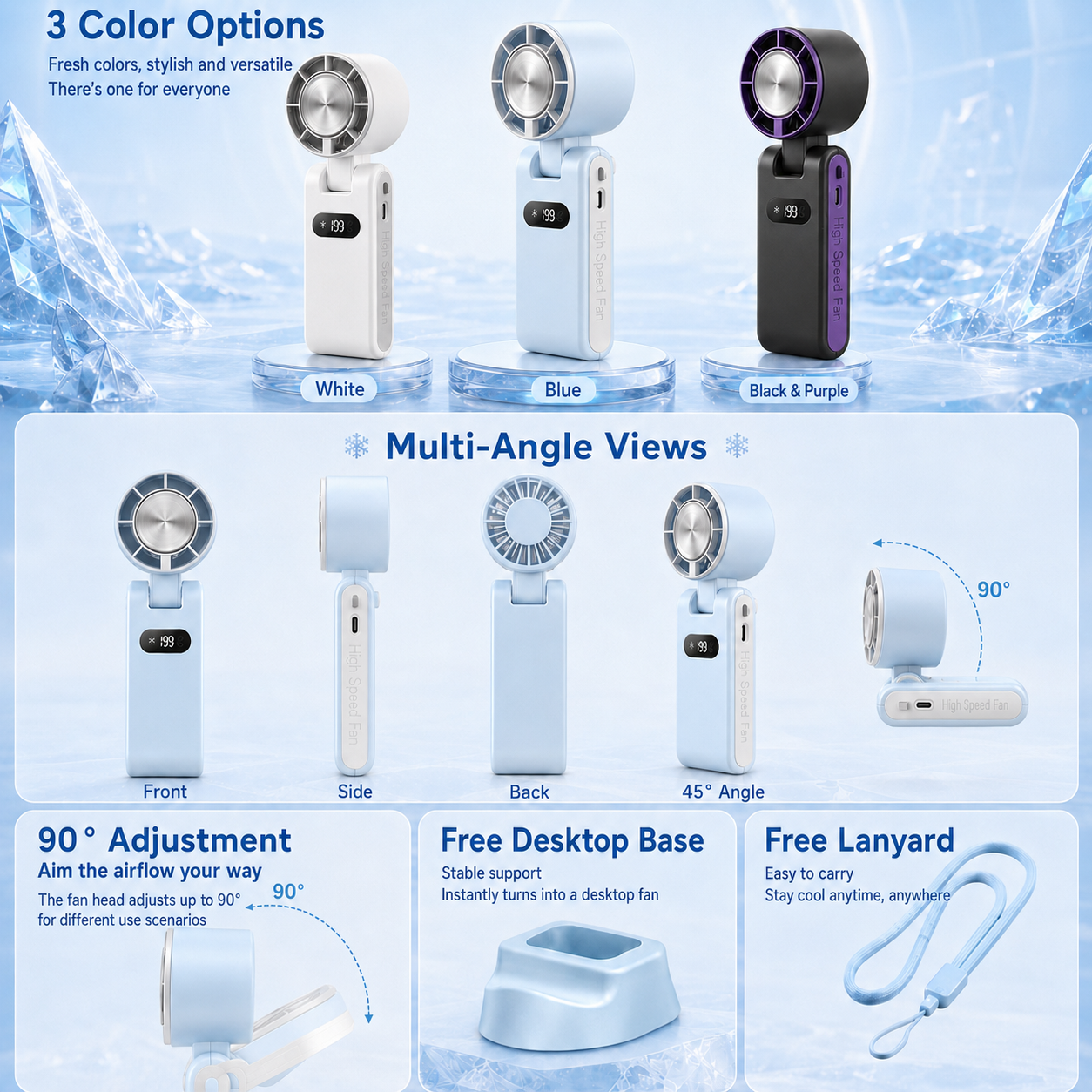 ☀️Portable Ice-Cooling Handheld Fan with 199 Speed Levels