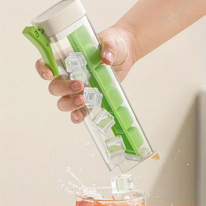 6-Grid One-Press Ice Cube Tray – Food-Grade Silicone & PP Mini Ice Maker with Easy Release Button – Compact BPA-Free Small Refrigerator Mold for Cocktails, Coffee, and Drinks (Orange & Green)
