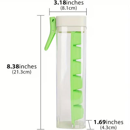 6-Grid One-Press Ice Cube Tray – Food-Grade Silicone & PP Mini Ice Maker with Easy Release Button – Compact BPA-Free Small Refrigerator Mold for Cocktails, Coffee, and Drinks (Orange & Green)