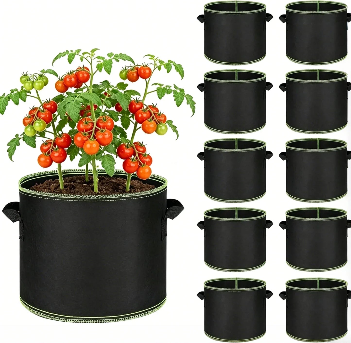 🌱Elyviana 5-Pack 5 Gallon Grow Bags – Heavy Duty Aeration Fabric Pots🪴