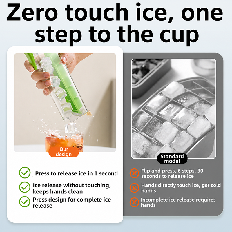 6-Grid One-Press Ice Cube Tray – Food-Grade Silicone & PP Mini Ice Maker with Easy Release Button – Compact BPA-Free Small Refrigerator Mold for Cocktails, Coffee, and Drinks (Orange & Green)