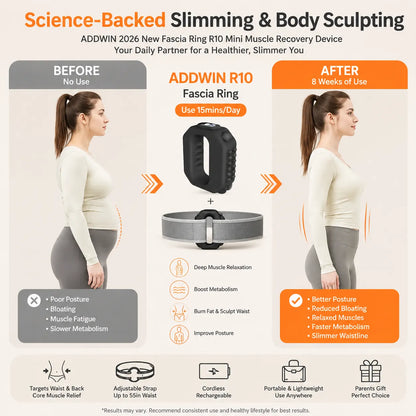 2026 New Fascia Ring R10 Mini Muscle Recovery Fascia Device upgraded adjustable strap fits Up to 55in waist, Cordless Rechargeable, Designed for Waist & Back Muscle Recovery portable massager parents gift summervibes