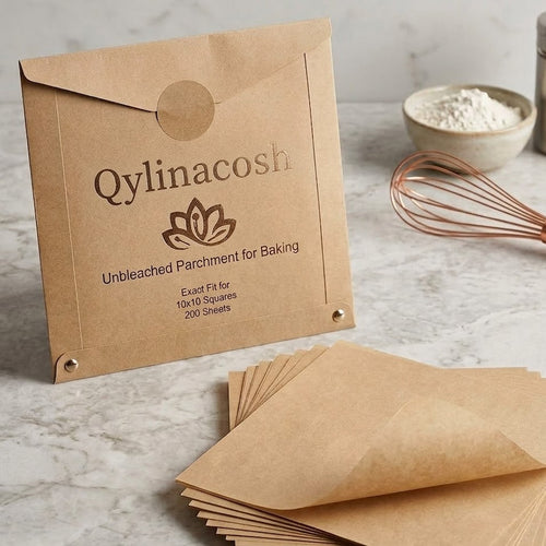 Qylinacosh 200 Count Parchment Paper for Baking, 10x10 Inch Pre-cut Unbleached Sheets, Non-Stick Heat Resistant Paper for Oven, Air Fryer and Cookie Grilling