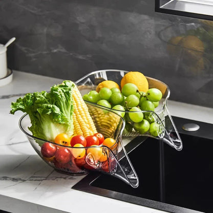 FreshBox expandable sink basket holding fruit and vegetables