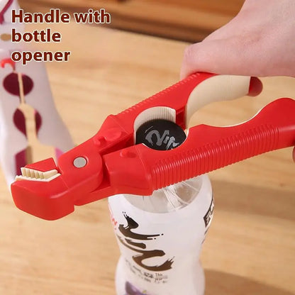 Plate clip used as a bottle opener