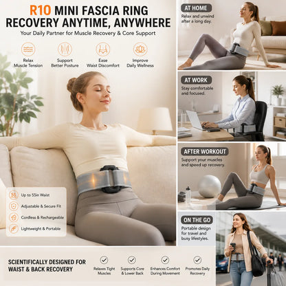 2026 New Fascia Ring R10 Mini Muscle Recovery Fascia Device upgraded adjustable strap fits Up to 55in waist, Cordless Rechargeable, Designed for Waist & Back Muscle Recovery portable massager parents gift summervibes