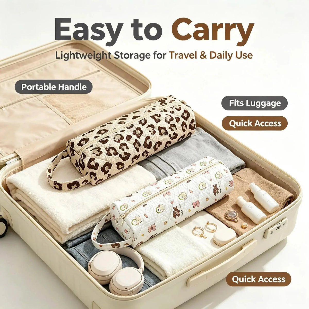 🎒Quilted Multi‐Purpose Storage Bag, Portable Zipper Cosmetic Makeup Pouch with Handle