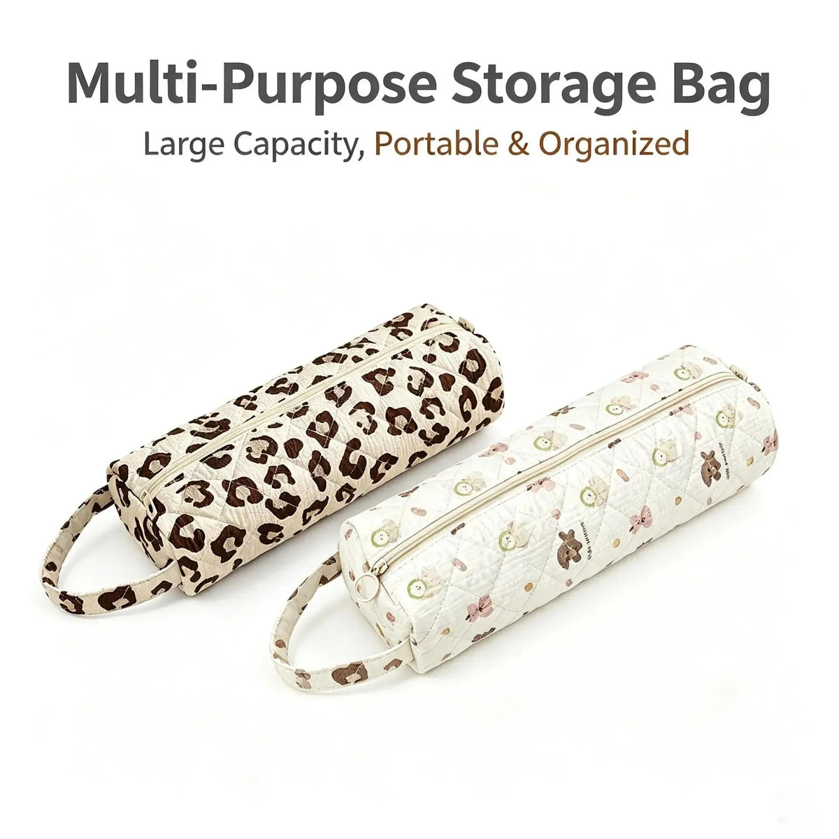 🎒Quilted Multi‐Purpose Storage Bag, Portable Zipper Cosmetic Makeup Pouch with Handle