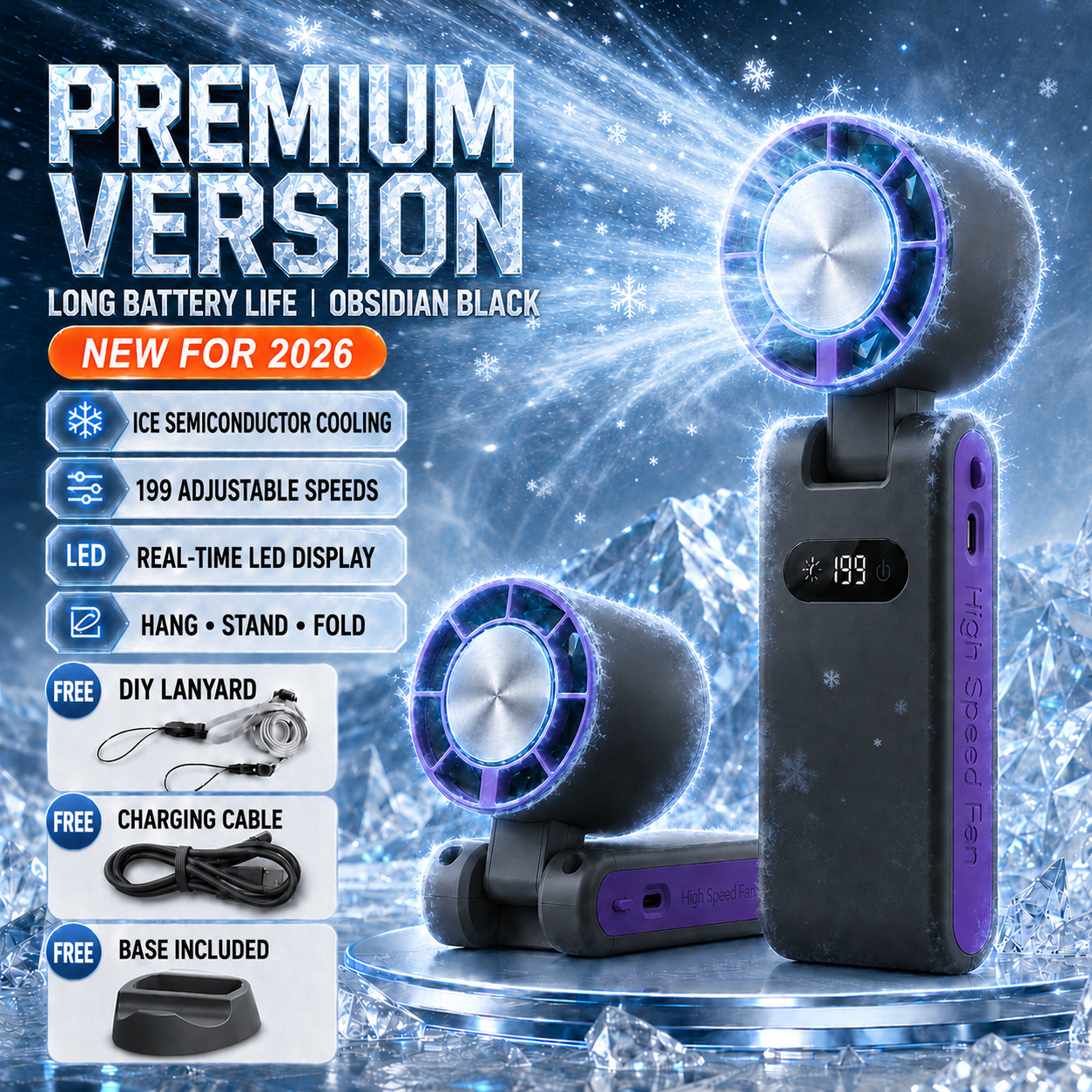 ☀️Portable Ice-Cooling Handheld Fan with 199 Speed Levels