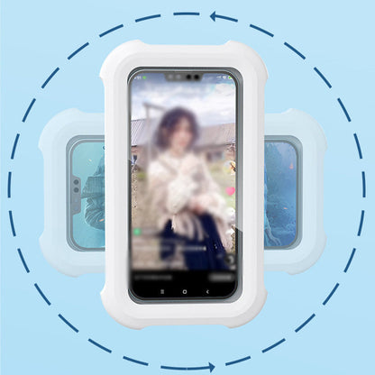 Shower phone holder rotating between portrait and landscape viewing positions